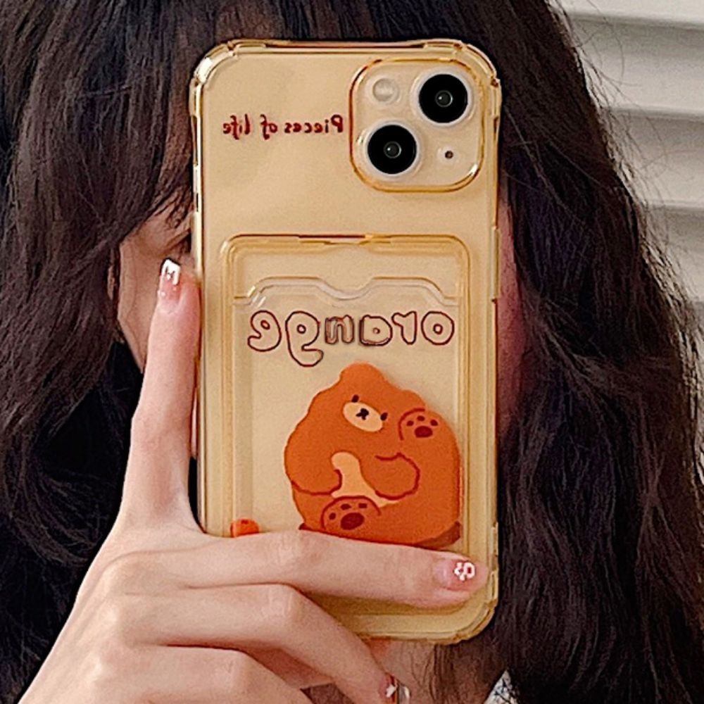 Ốp Điện Thoại TPU Mềm Chống Sốc Gắn Kèm Ngăn Đựng Thẻ Hình Gấu Dễ Thương Cho Iphone 11 14 13 12 Pro Max Xs Xr 7 8 Plus