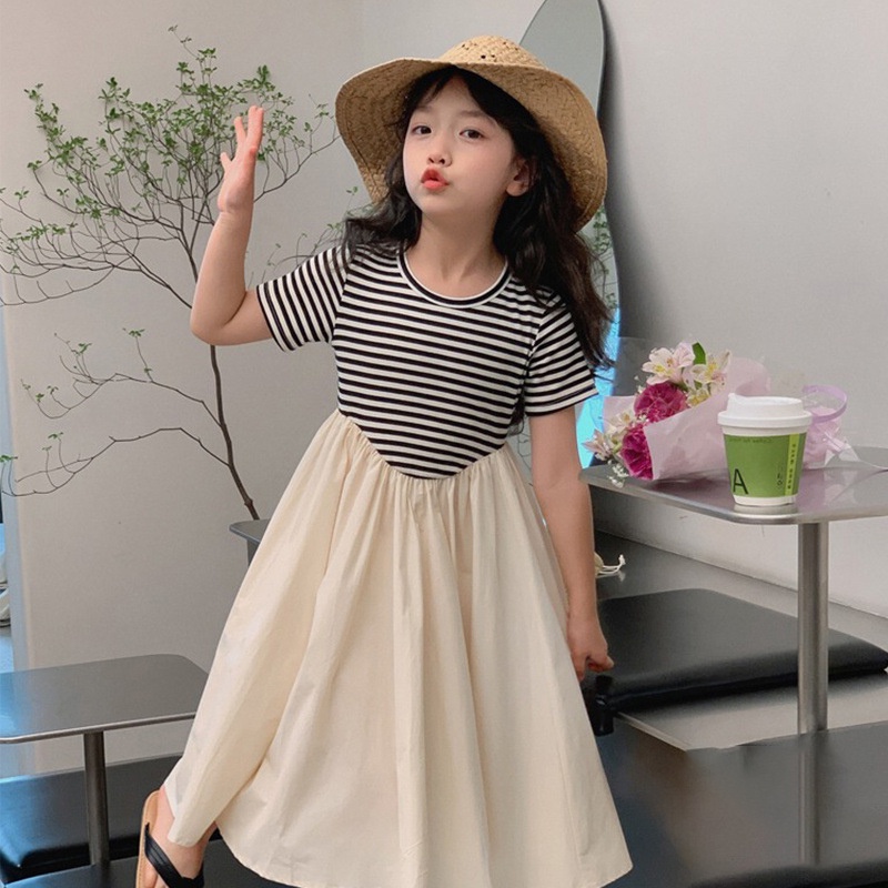 Đầm Kẻ Sọc Thời Trang Mùa Hè Hàn Quốc Cho Bé Gái 2-7 Tuổi