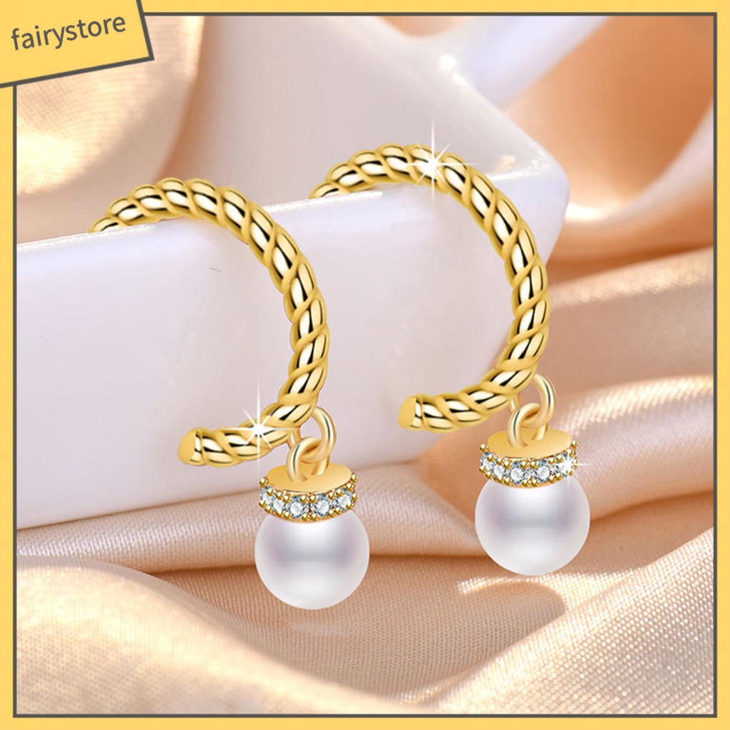 1 Đôi Bông Tai Hình Chữ C Đính Ngọc Trai Giả Thời Trang Dành Cho Nữ