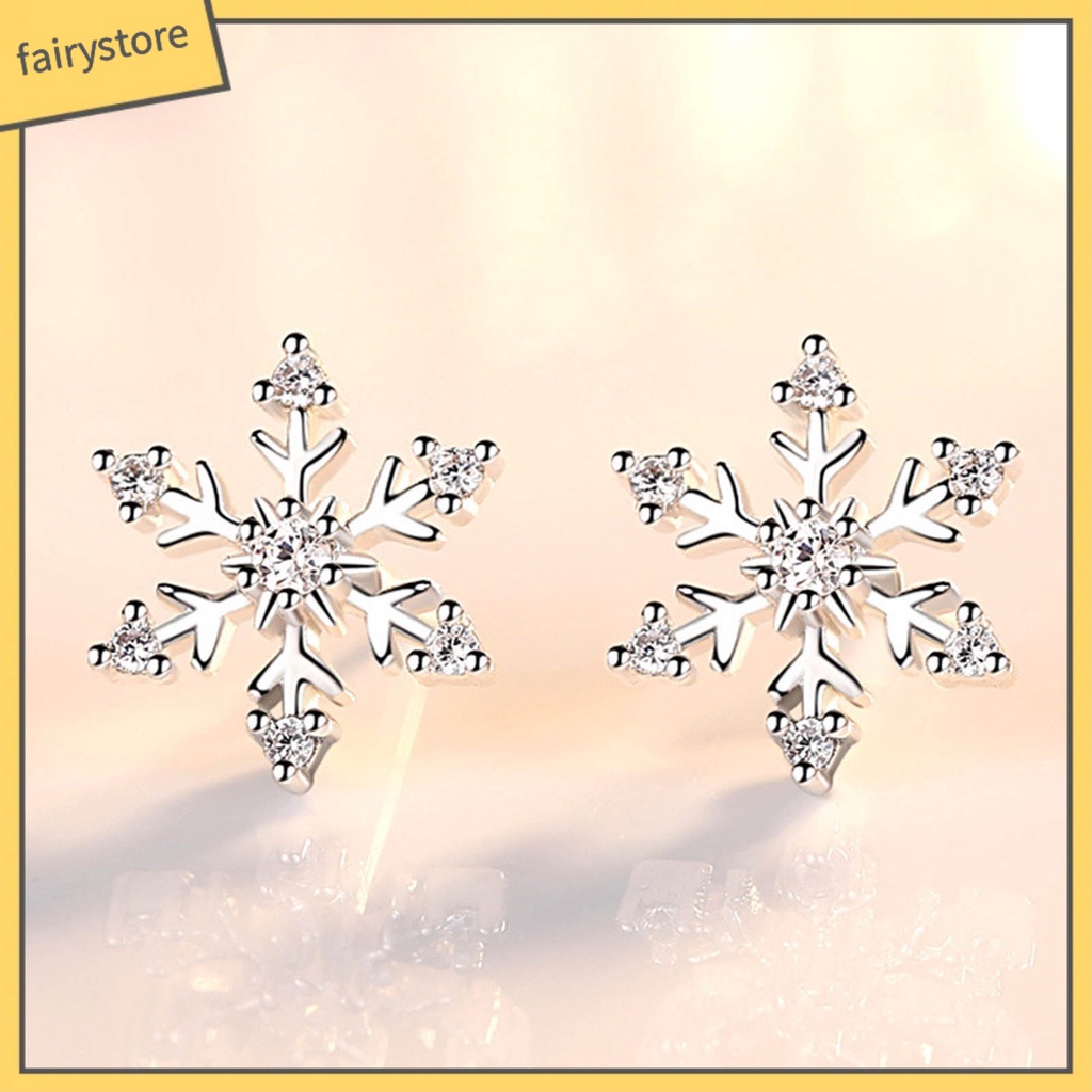 1 Đôi Bông Tai Hình Hoa Tuyết Đính Đá Lấp Lánh Trang Nhã Dành Cho Nữ
