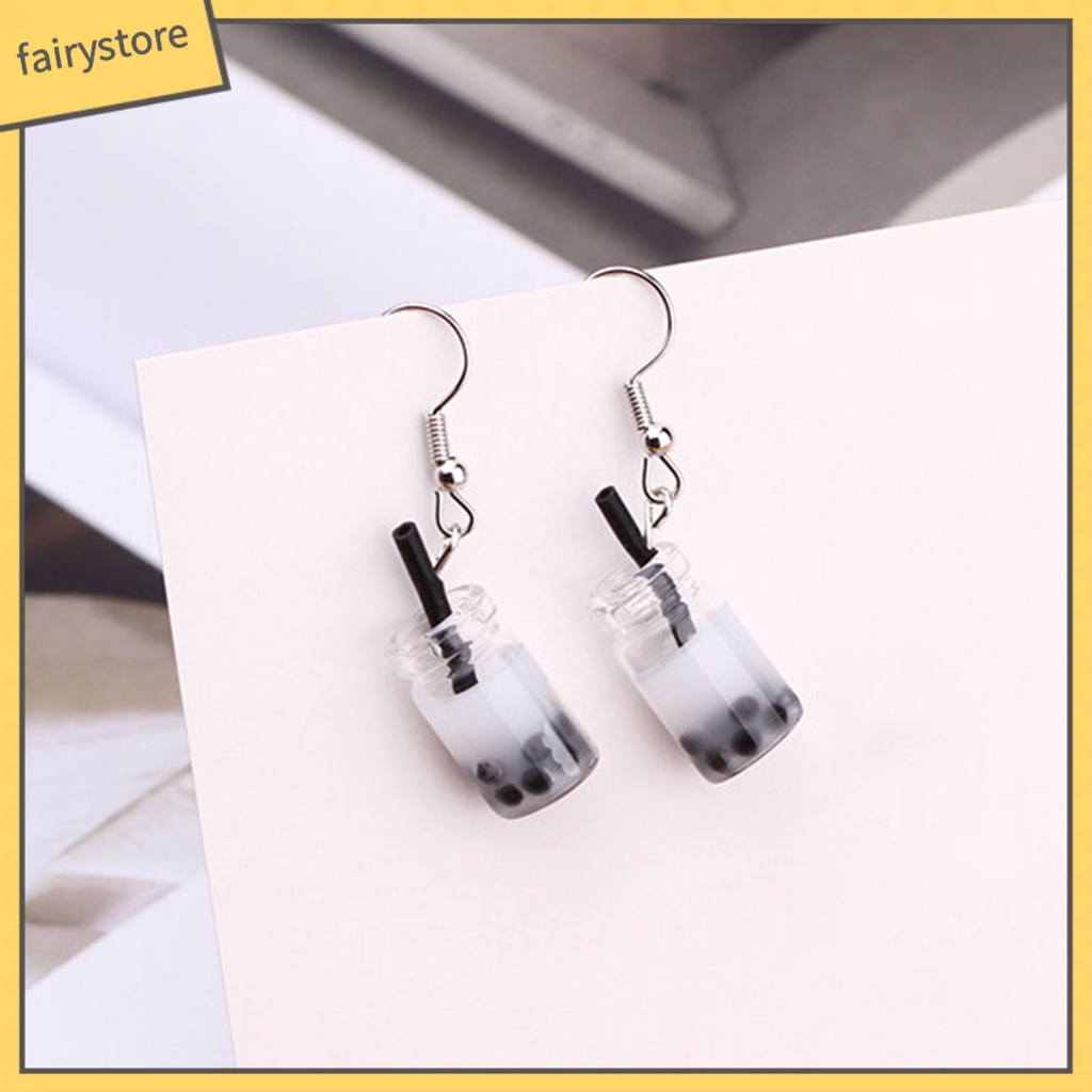 1 Đôi Bông Tai Hình Ly Trà Sữa Thủy Tinh Không Gây Dị Ứng Dễ Thương Thời Trang Cho Nữ