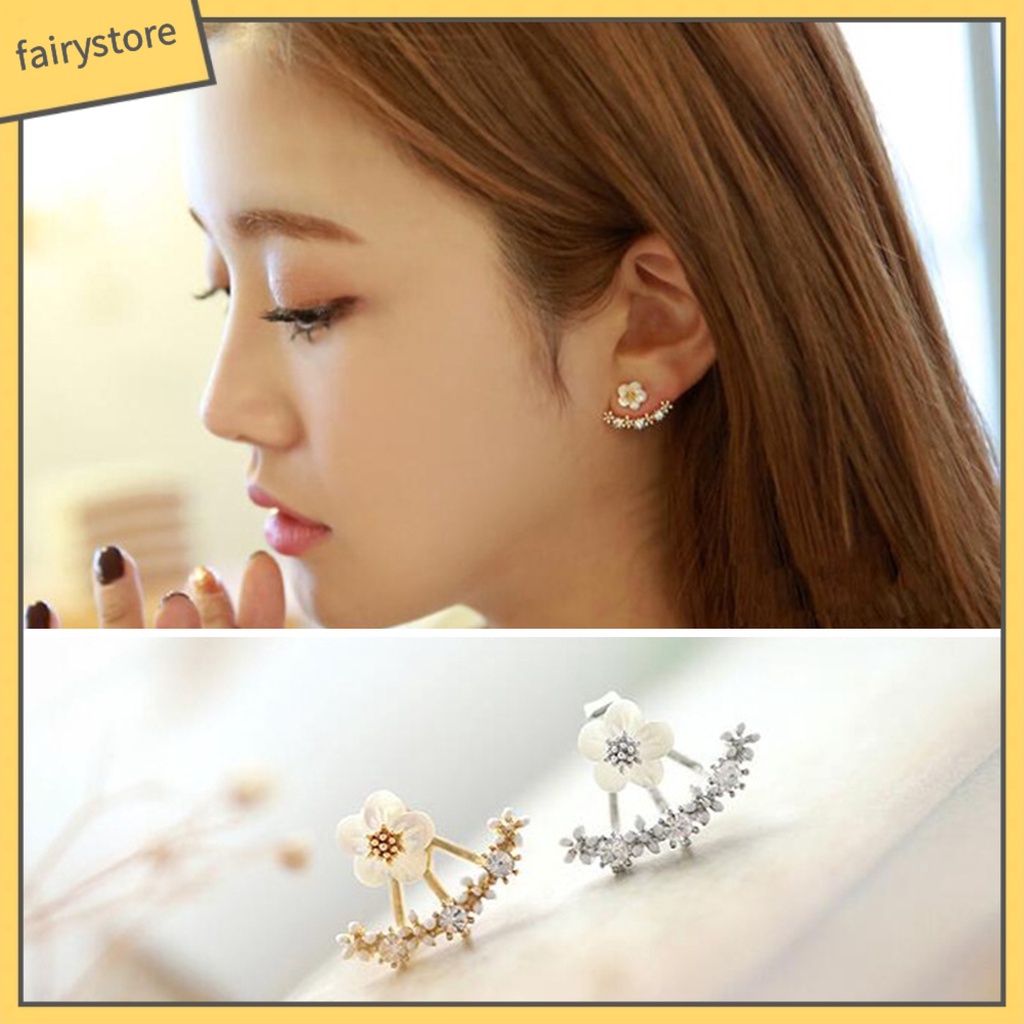 1 Đôi Bông Tai Hình Hoa Cúc Đính Đá Lấp Lánh Phong Cách Hàn Quốc Sang Trọng