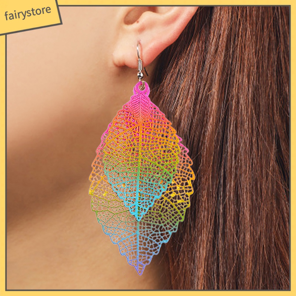 1 Đôi Bông Tai Hình Chiếc Lá Nhiều Màu Sắc Phong Cách Boho Cổ Điển Dành Cho Nữ