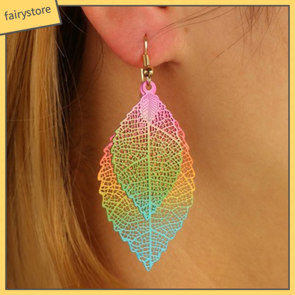 1 Đôi Bông Tai Hình Chiếc Lá Nhiều Màu Sắc Phong Cách Boho Cổ Điển Dành Cho Nữ