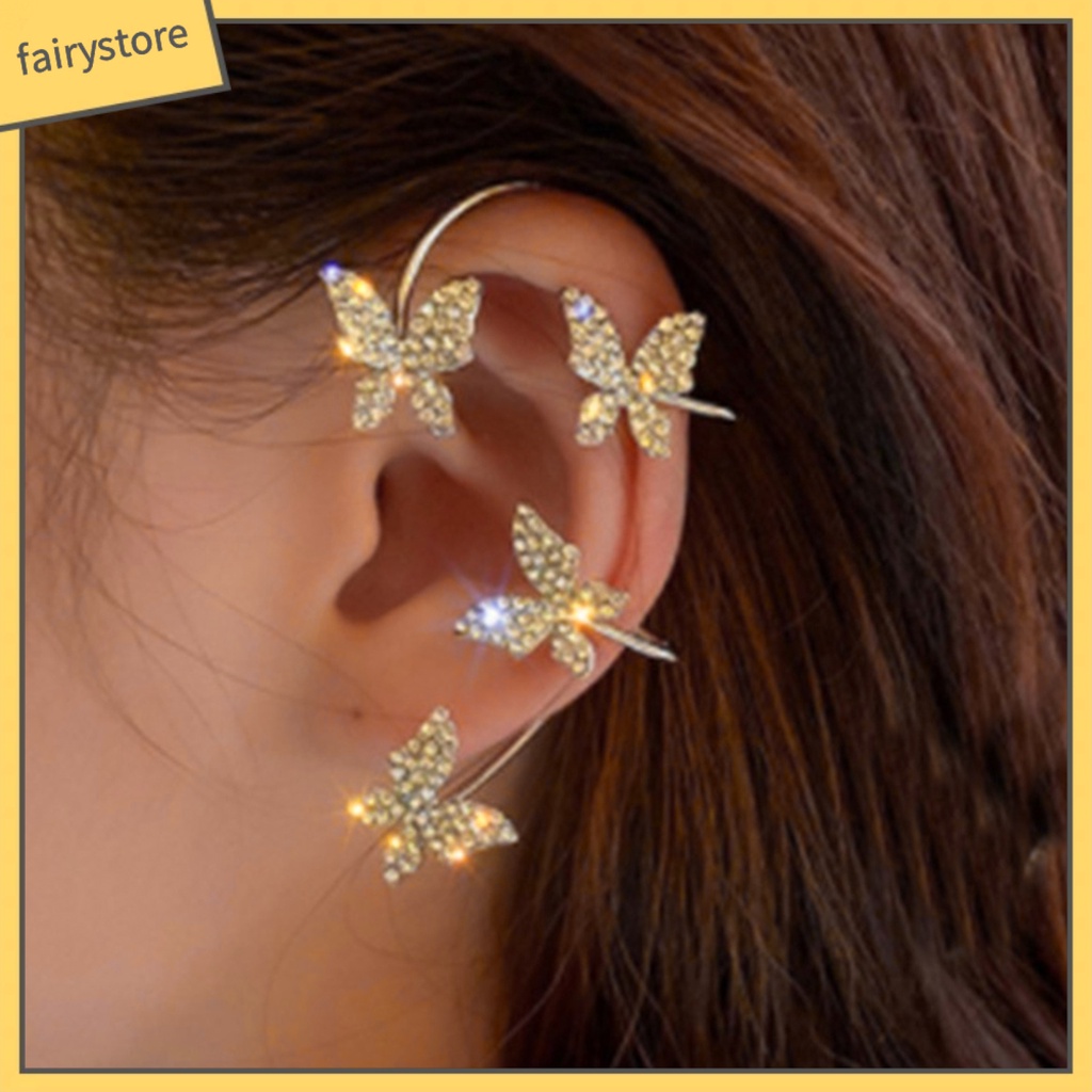 1 Đôi Bông Tai Kẹp Hình Bướm Dát Đá Lấp Lánh Cho Nữ