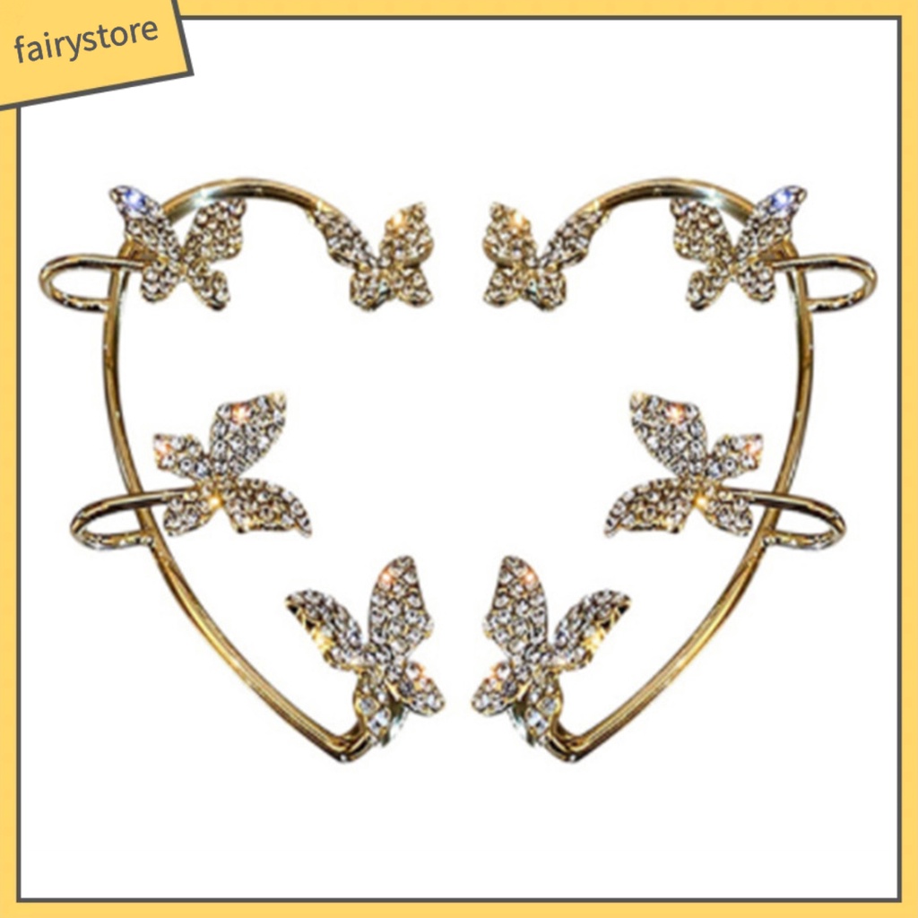 1 Đôi Bông Tai Kẹp Hình Bướm Dát Đá Lấp Lánh Cho Nữ