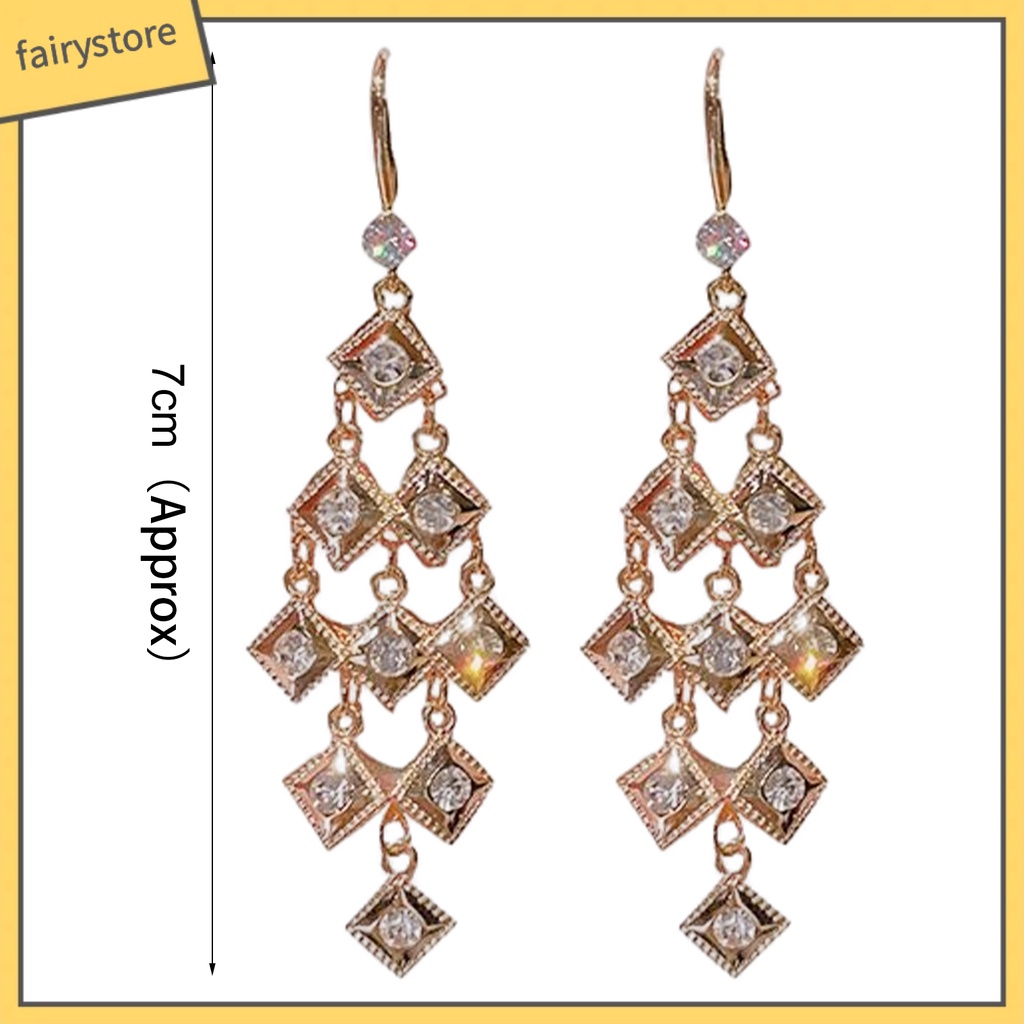 1 Đôi Bông Tai Dáng Dài Đính Đá Lấp Lánh Thời Trang Cho Nữ