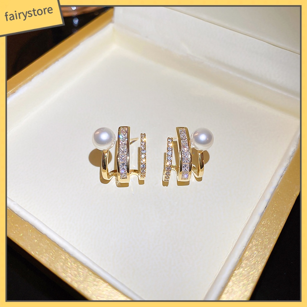 1 Đôi Bông Tai Đính Đá Ngọc Trai Giả Thời Trang Dành Cho Nữ