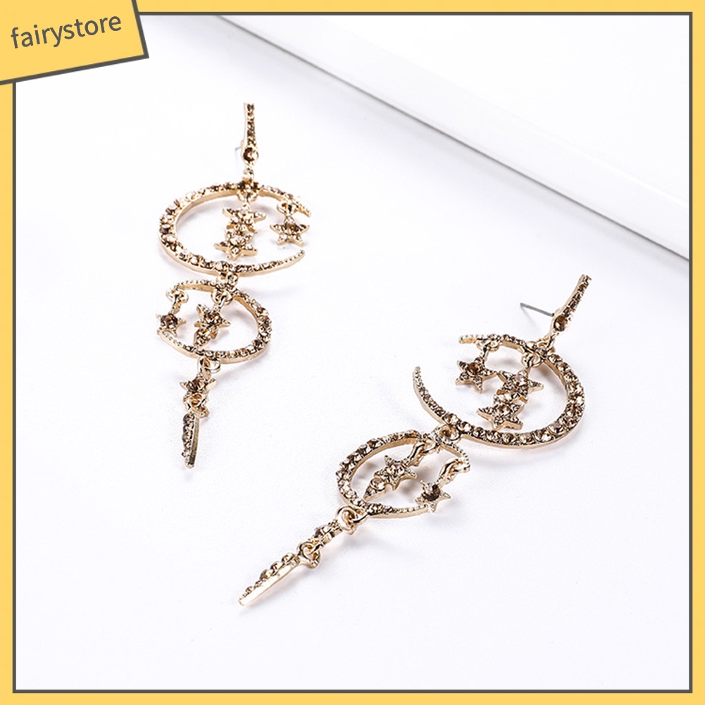 Đôi Bông Tai Hình Mặt Trăng Và Ngôi Sao Đính Đá Thời Trang Cho Nữ