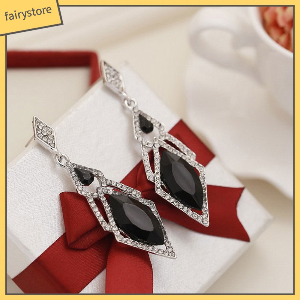 Bông Tai Hình Thoi Dáng Dài Đính Đá Thời Trang Cho Nữ