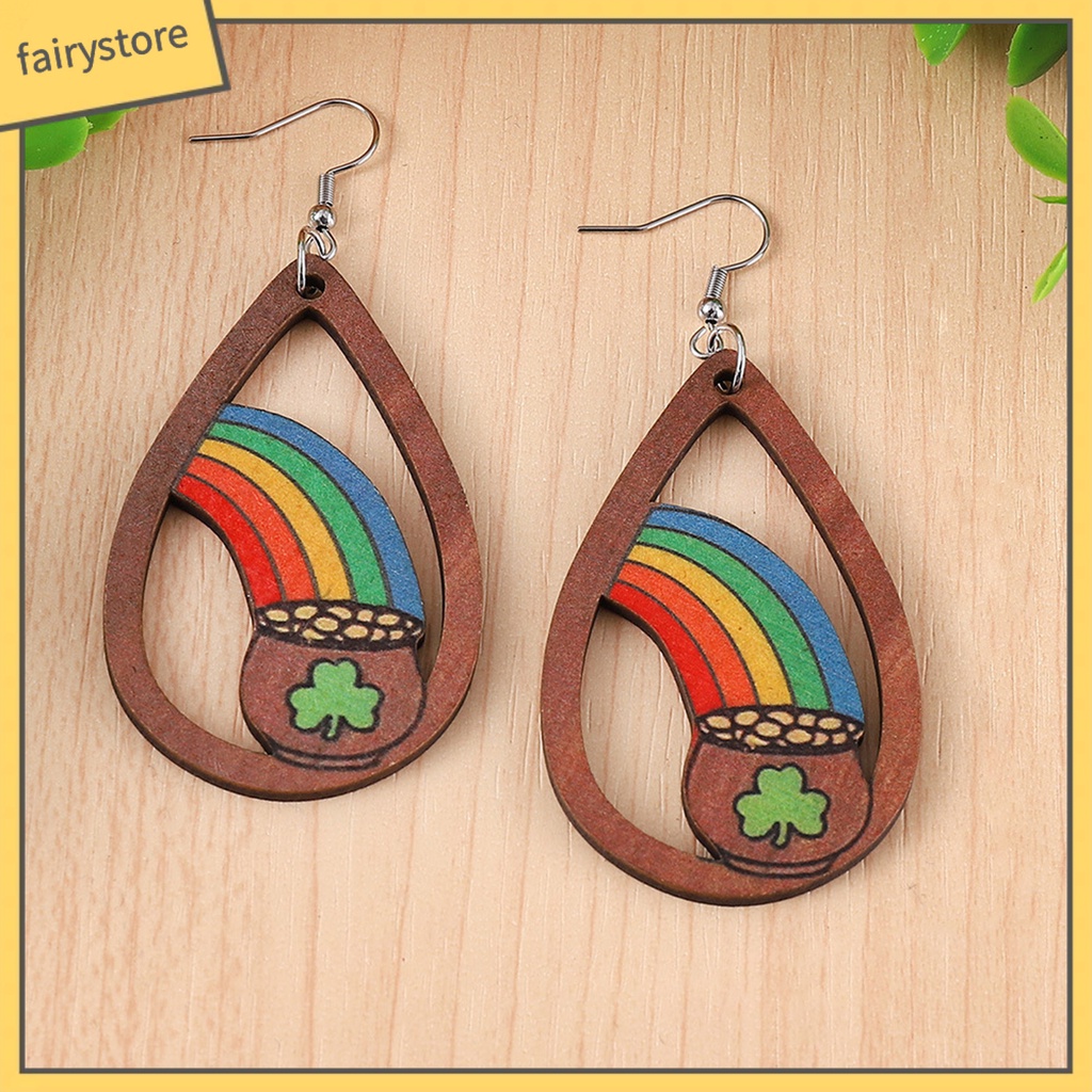 1 Đôi Bông Tai Hình Học Dáng Thả Thời Trang Bông Tai Hình Cỏ Ba Lá Màu Xanh Lá / Cầu Vồng Xinh Xắn