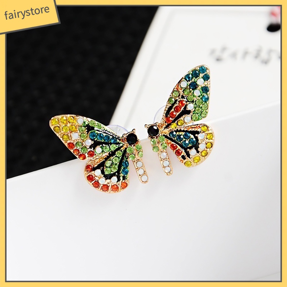 Bông Tai Hình Bướm Đính Đá Nhiều Màu Thời Trang Dành Cho Nữ