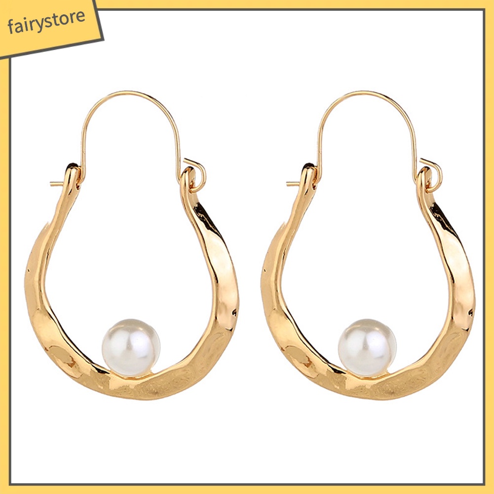 Bông Tai Chữ U Đính Ngọc Trai Giả Bằng Hợp Kim Đơn Giản Thời Trang Dành Cho Nữ