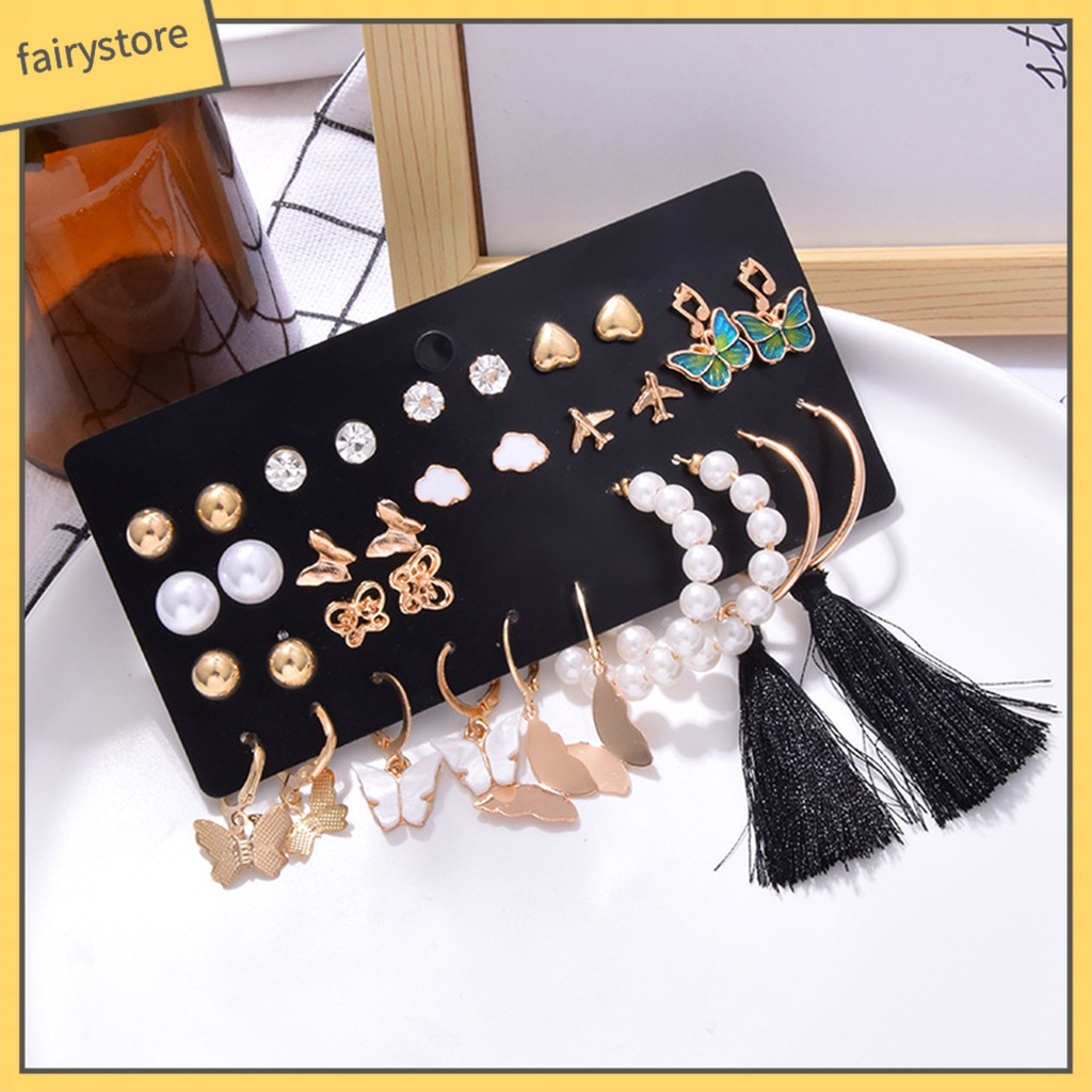 1 Bộ Bông Tai Dạng Treo Tua Rua Dài Đính Ngọc Trai Giả Nhiều Hình Dạng Phong Cách Bohemian