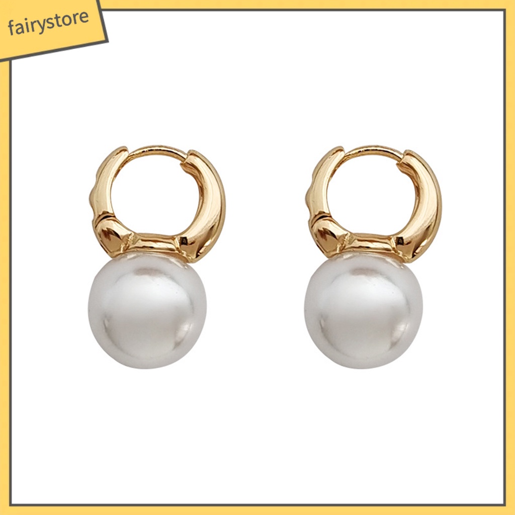 1 Đôi Bông Tai Hình Học Đính Ngọc Trai Nhân Tạo Phong Cách Hong Kong Thời Trang