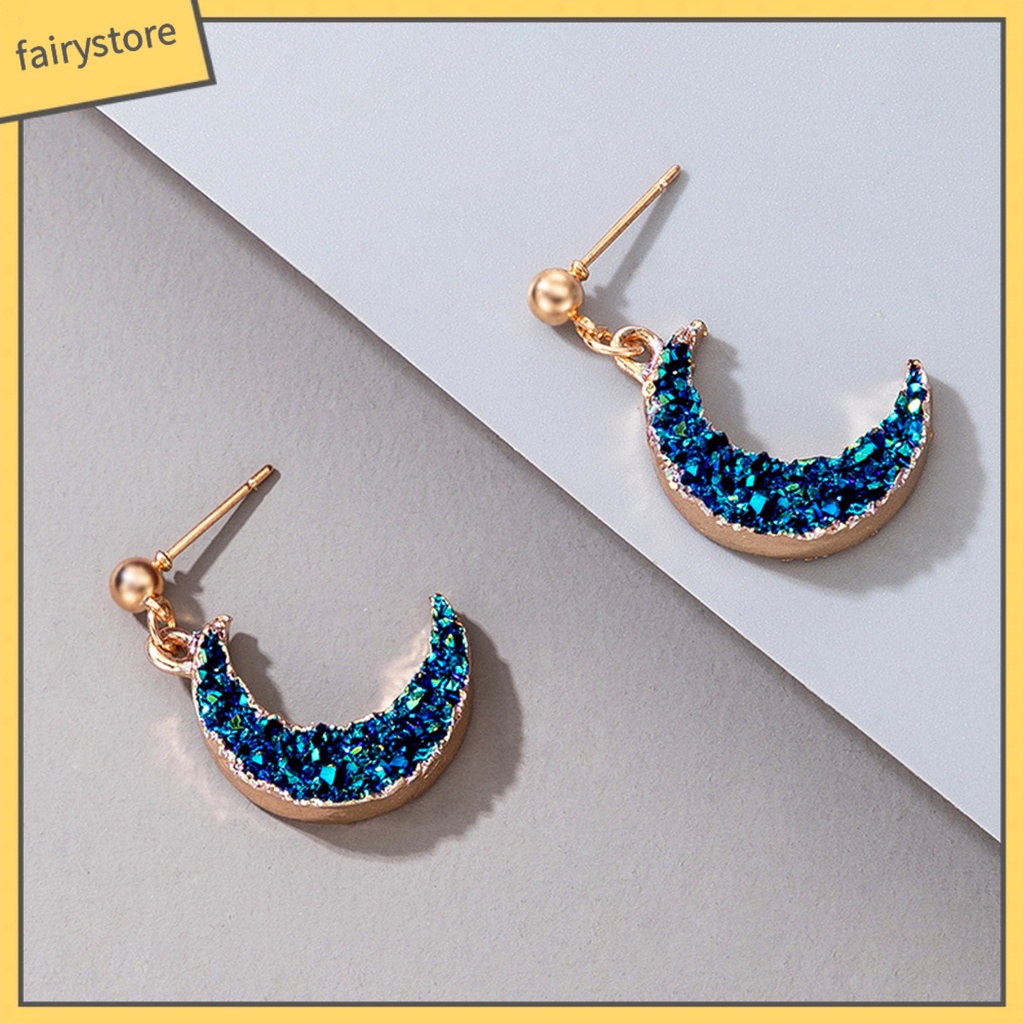 Khuyên Tai Hình Mặt Trăng Nhỏ Đính Đá Tự Nhiên Đơn Giản Cho Nữ