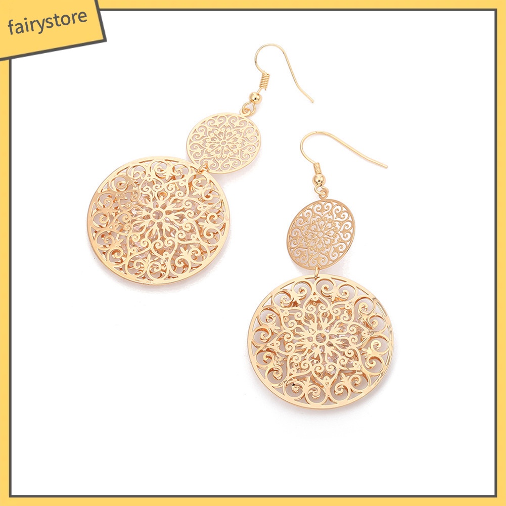 Khuyên Tai Dáng Dài Hai Lớp Chạm Khắc Thời Trang Cho Nữ