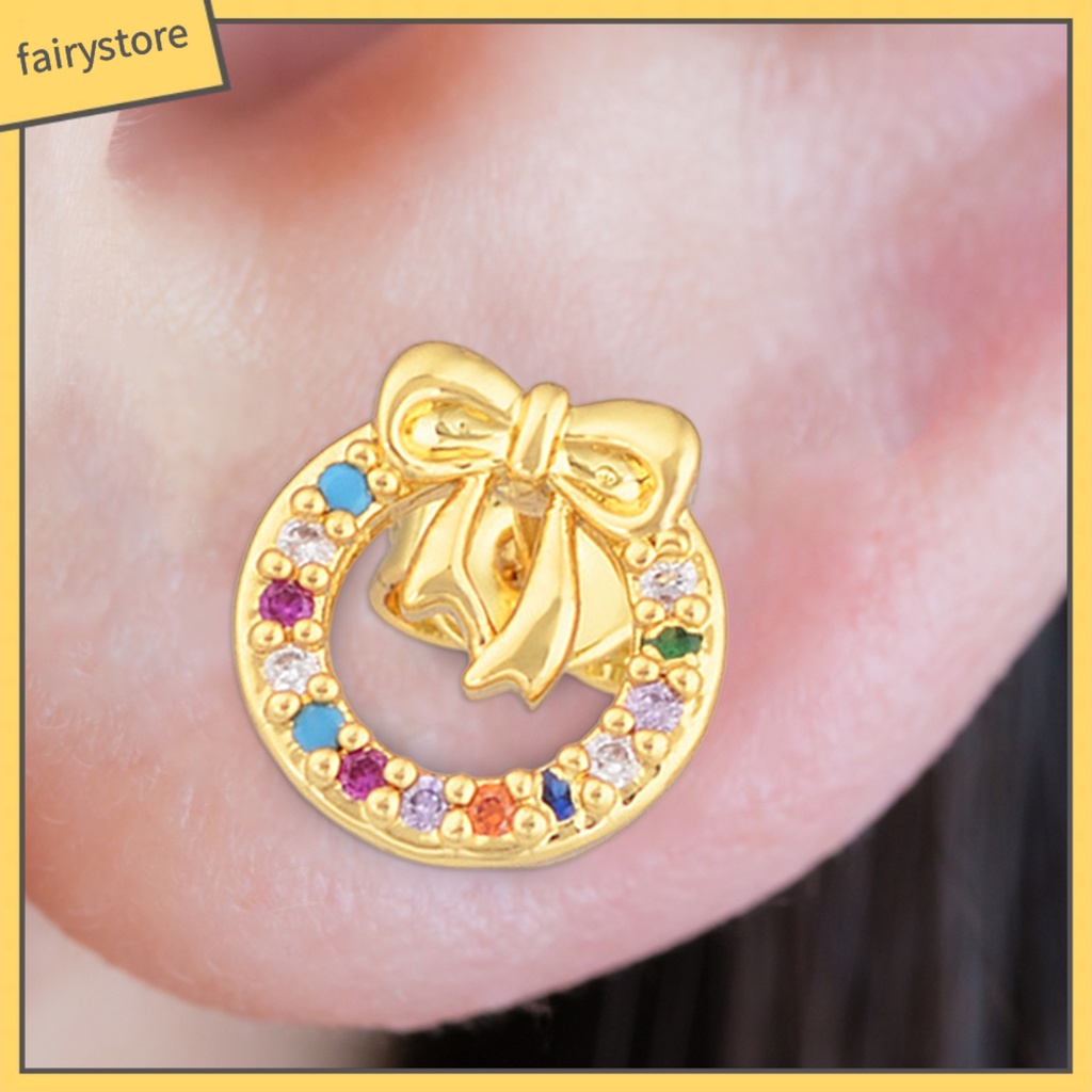 1 Đôi Bông Tai Hình Mặt Trăng Đính Đá Nhiều Màu Bằng Hợp Kim