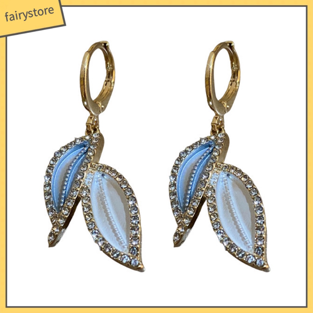 1 Đôi Bông Tai Hình Chiếc Lá Đính Đá Sang Trọng Dành Cho Nữ