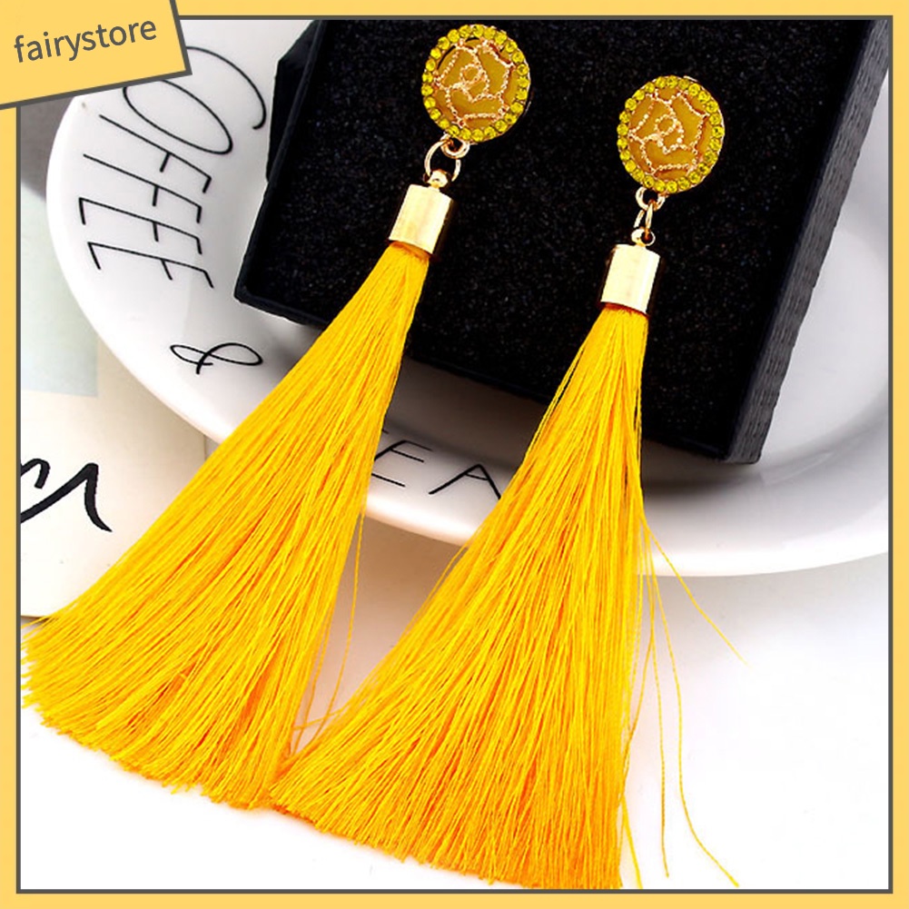 Bông Tai Dáng Dài Phối Tua Rua Hình Hoa Phong Cách Bohemian Thời Trang