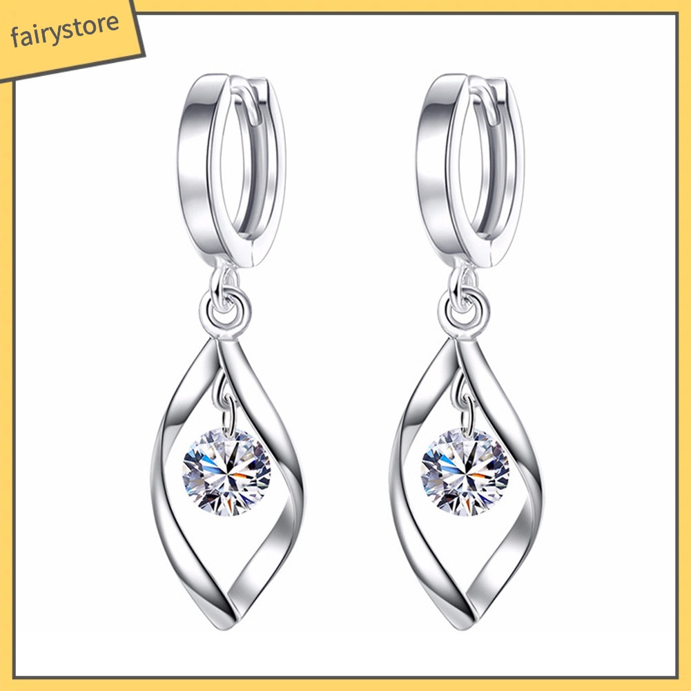 Khuyên Tai Vòng Xoắn Dài Đính Đá Zircon Hình Trái Tim Thanh Lịch Cho Nữ