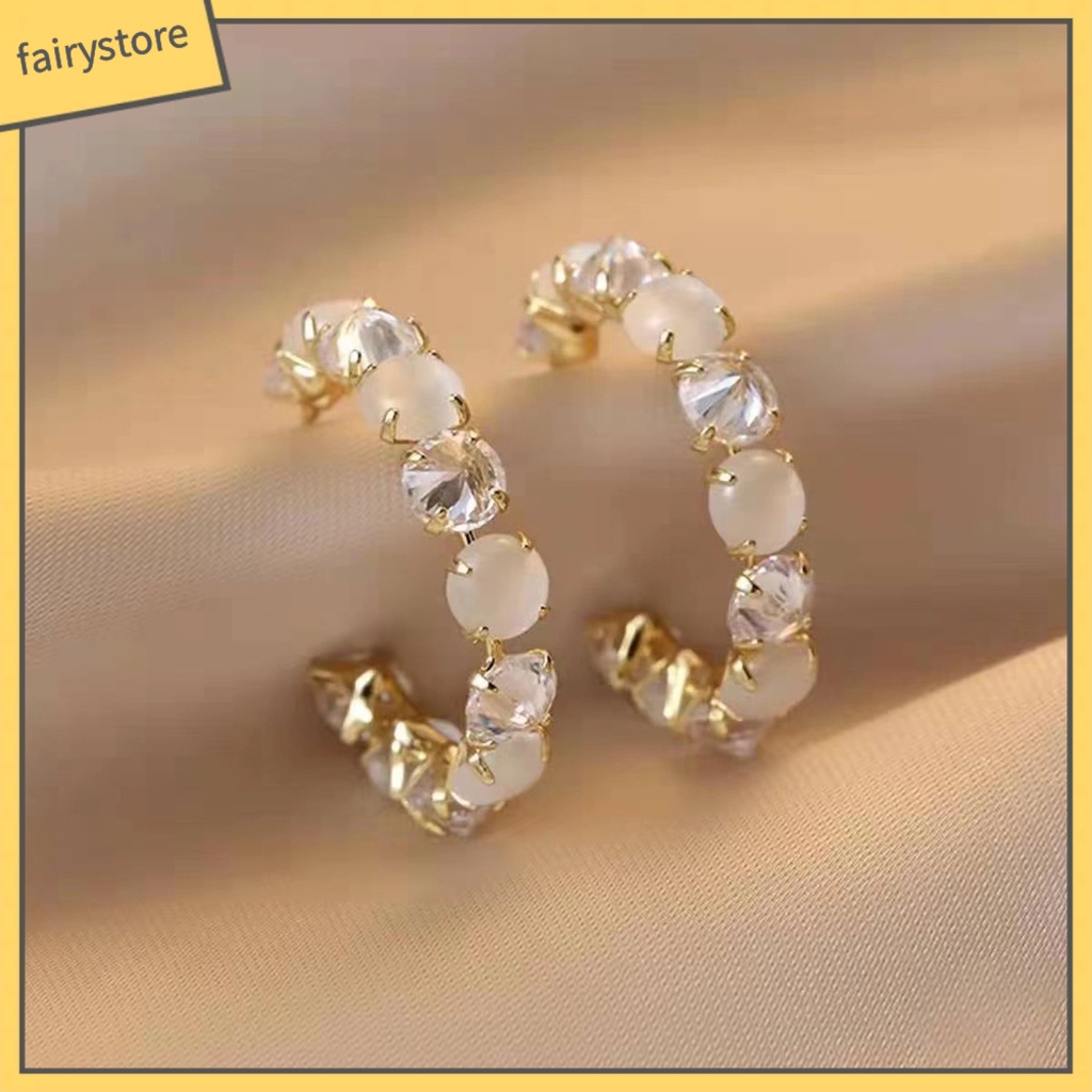 1 Đôi Bông Tai Tròn Đính Đá Zircon Thời Trang Hàn Quốc Dành Cho Nữ