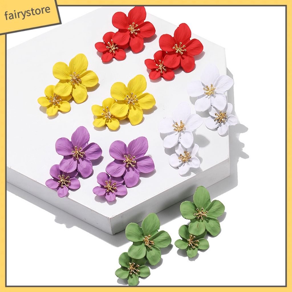 1 Đôi Bông Tai Hình Hoa Hai Lớp Không Gây Dị Ứng Thiết Kế Tinh Tế Thời Trang Dự Tiệc Cho Nữ