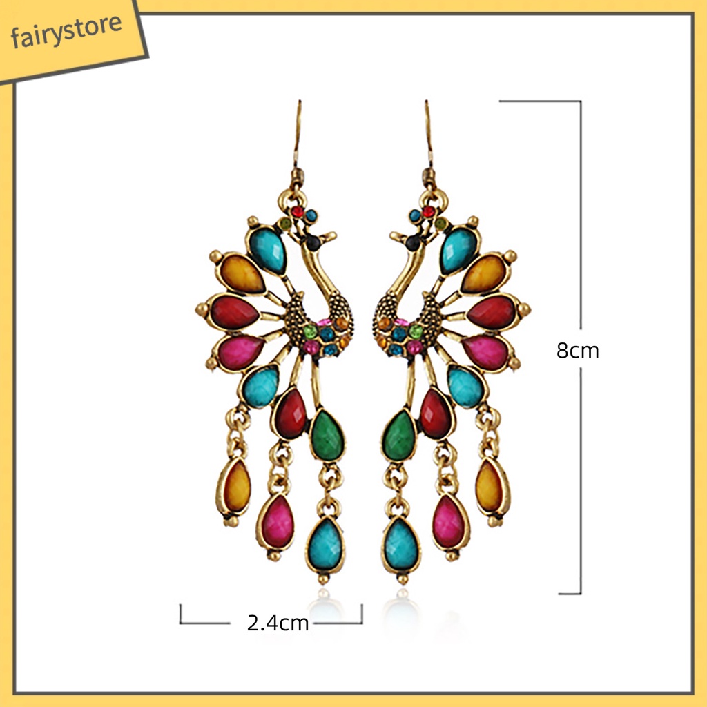 1 Đôi Bông Tai Hình Chim Công Đính Đá Trang Nhã Dành Cho Nữ