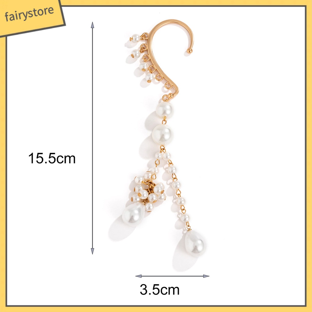 1 Khuyên Kẹp Vành Tai Dáng Dài Đính Ngọc Trai Nhân Tạo Thời Trang