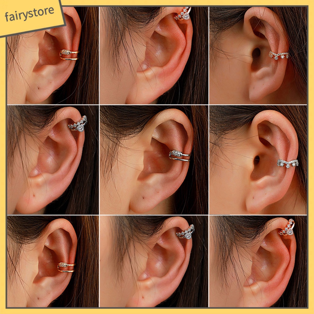 1 Khuyên Kẹp Vành Tai Hình Trái Tim Đính Đá Zircon Thời Trang