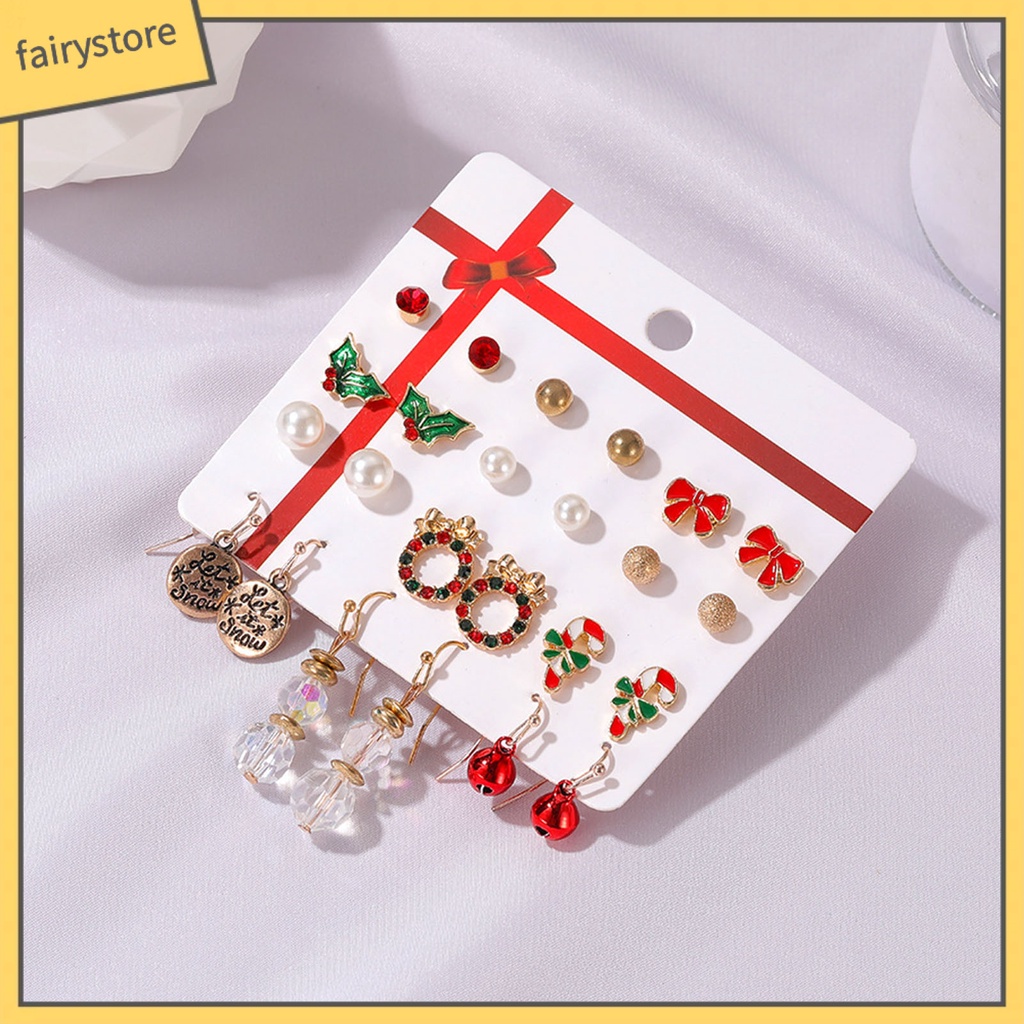 [FRO] 12 Đôi Bông Tai Hình Chuông Giáng Sinh Nhiều Màu Sắc Tinh Tế Cho Năm Mới