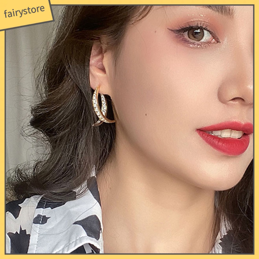 1 Đôi Bông Tai Hình Chữ Thập Đính Đá Lấp Lánh Thời Trang Dự Tiệc