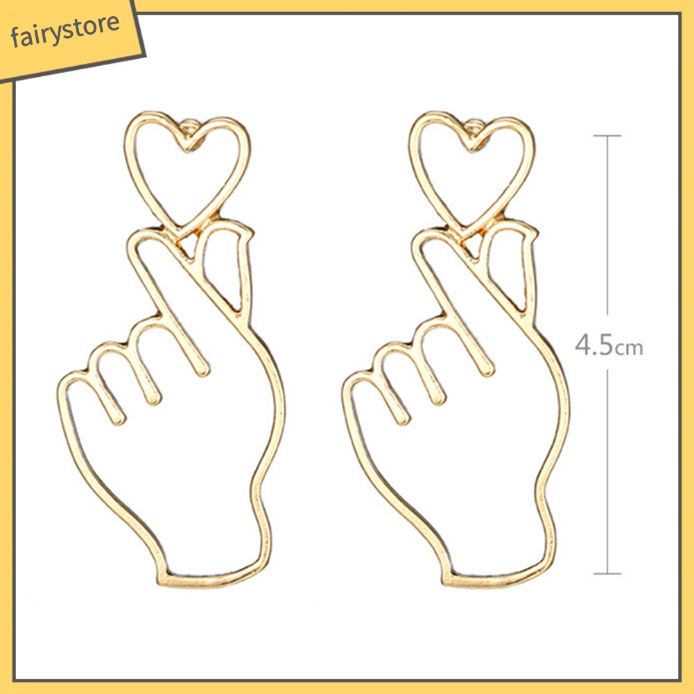 Bông Tai Hình Trái Tim Và Cử Chỉ Bằng Ngón Tay Thời Trang Dành Cho Nữ