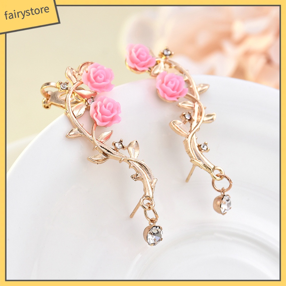 Khuyên Vành Tai Hình Hoa Hồng Đính Đá Thời Trang Cho Nữ