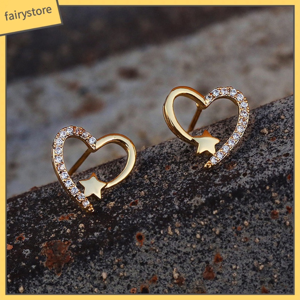 1 Đôi Bông Tai Hợp Kim Hình Trái Tim Lấp Lánh Chống Rỉ Sét Dành Cho Nữ
