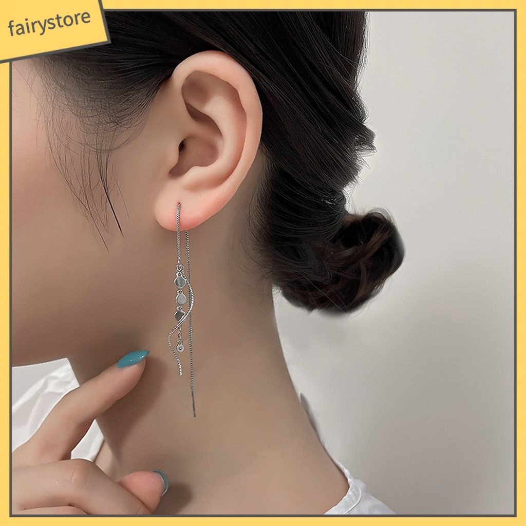 1 Đôi Bông Tai Tua Rua Dài Mỏng Họa Tiết Hình Học Thời Trang