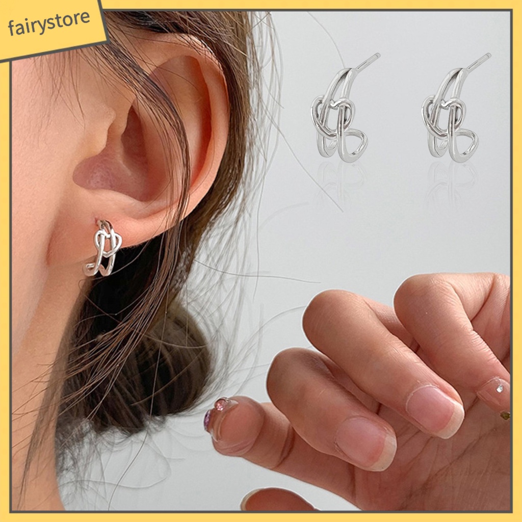 [FRO] 1 Cặp Bông Tai Đinh Tán Hình Chữ C Thắt Nút Trái Tim Tình Yêu Sáng Bóng Dễ Phối Đồ Không Dị Ứng Quà Tặng Trang Sức Cho Nữ