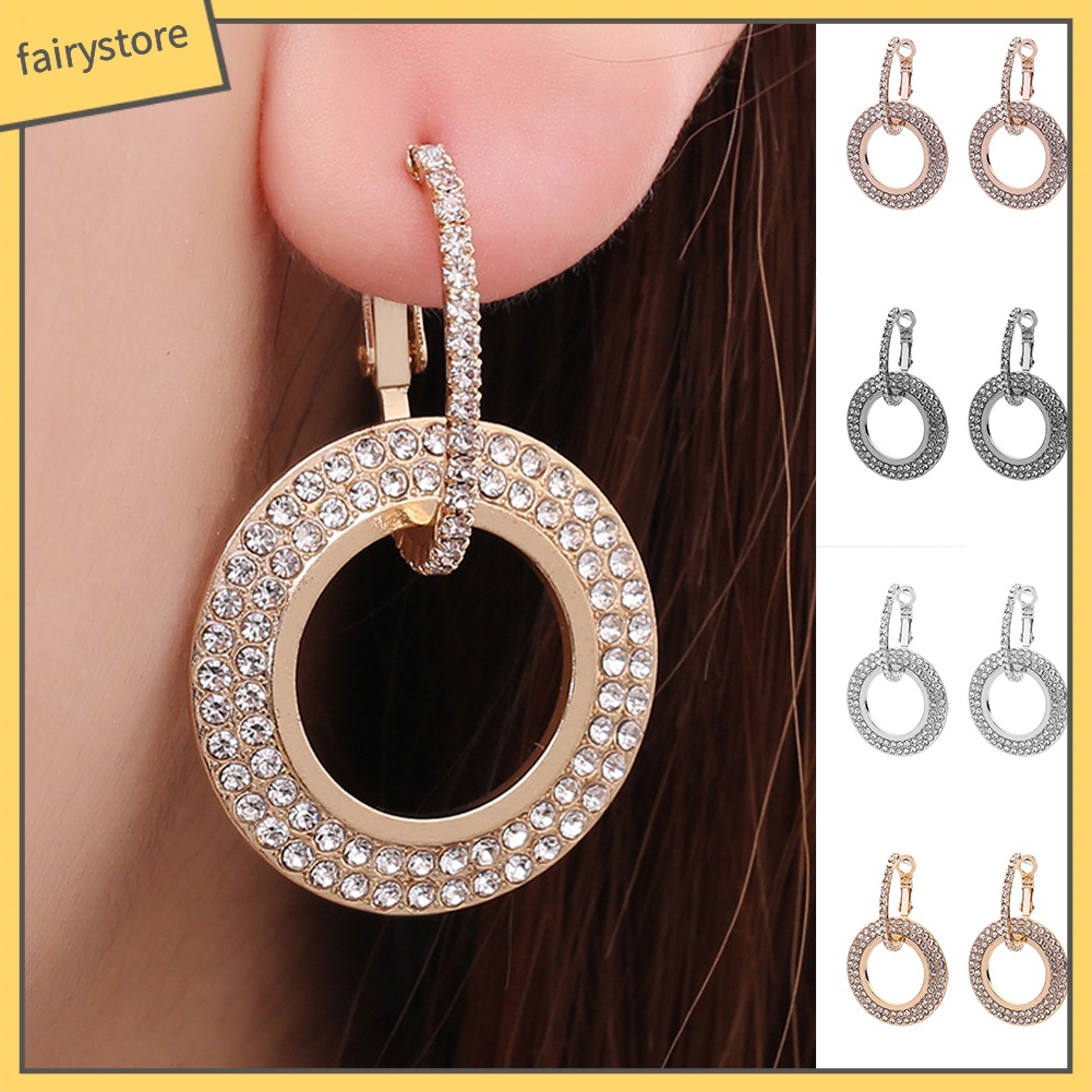 Đôi Bông Tai Khoen Tròn Đính Đá Thời Trang Cho Nữ