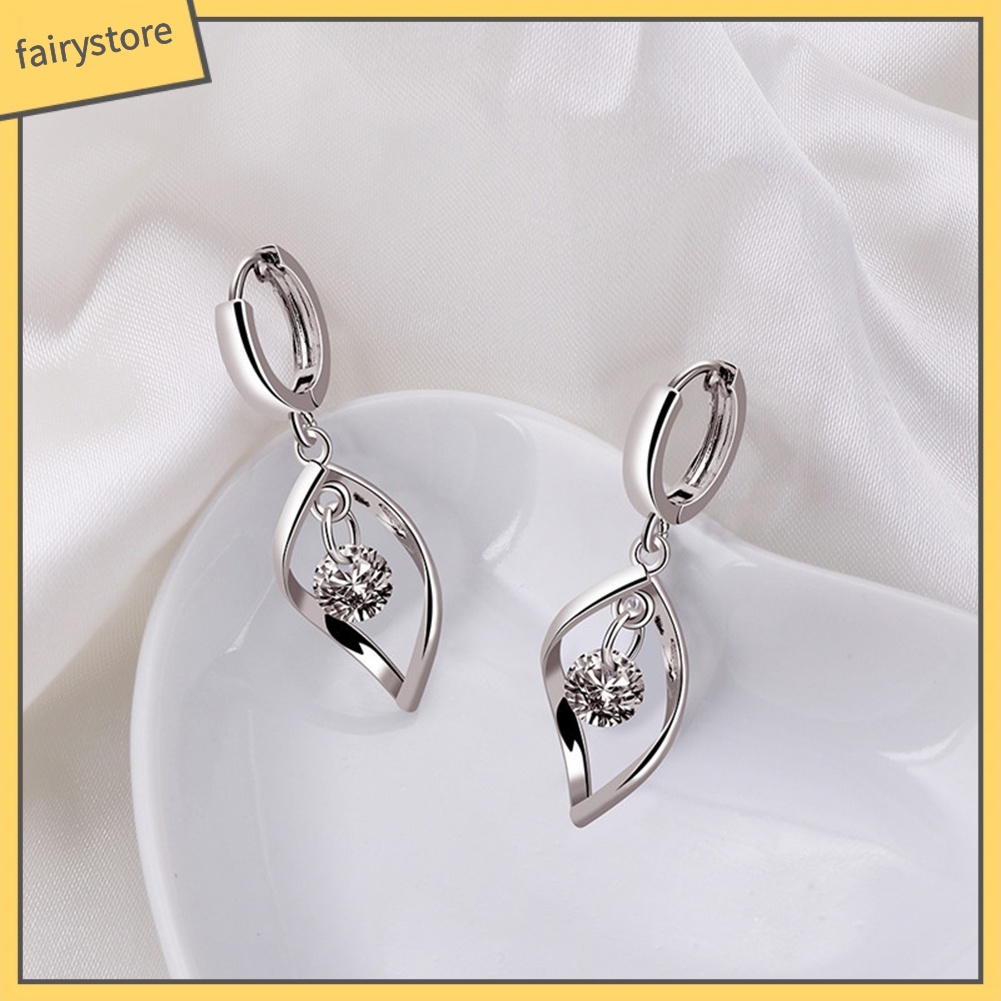 Bông Tai Hình Giọt Nước Đính Đá Zircon Lấp Lánh Cho Nữ