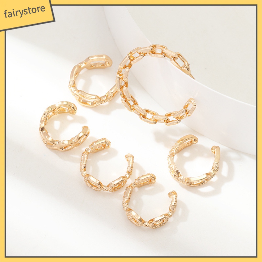 Set 6 Khuyên Tai Dây Xích Dáng Chữ C Phong Cách Punk Cá Tính Cho Nữ