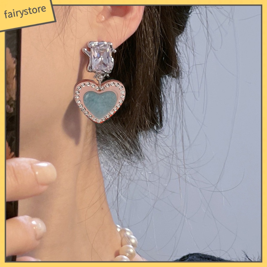 1 Đôi Bông Tai Hình Trái Tim Đính Đá Zircon Phong Cách Vintage