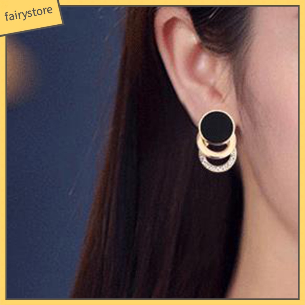 1 Đôi Bông Tai 3 Vòng Tròn Đính Đá Lấp Lánh Thời Trang Dành Cho Nữ