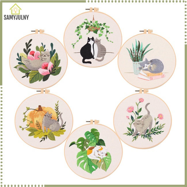 Bộ Dụng Cụ Thêu Tranh Chữ Thập Hình Mèo Diy Cho Người Mới Bắt Đầu