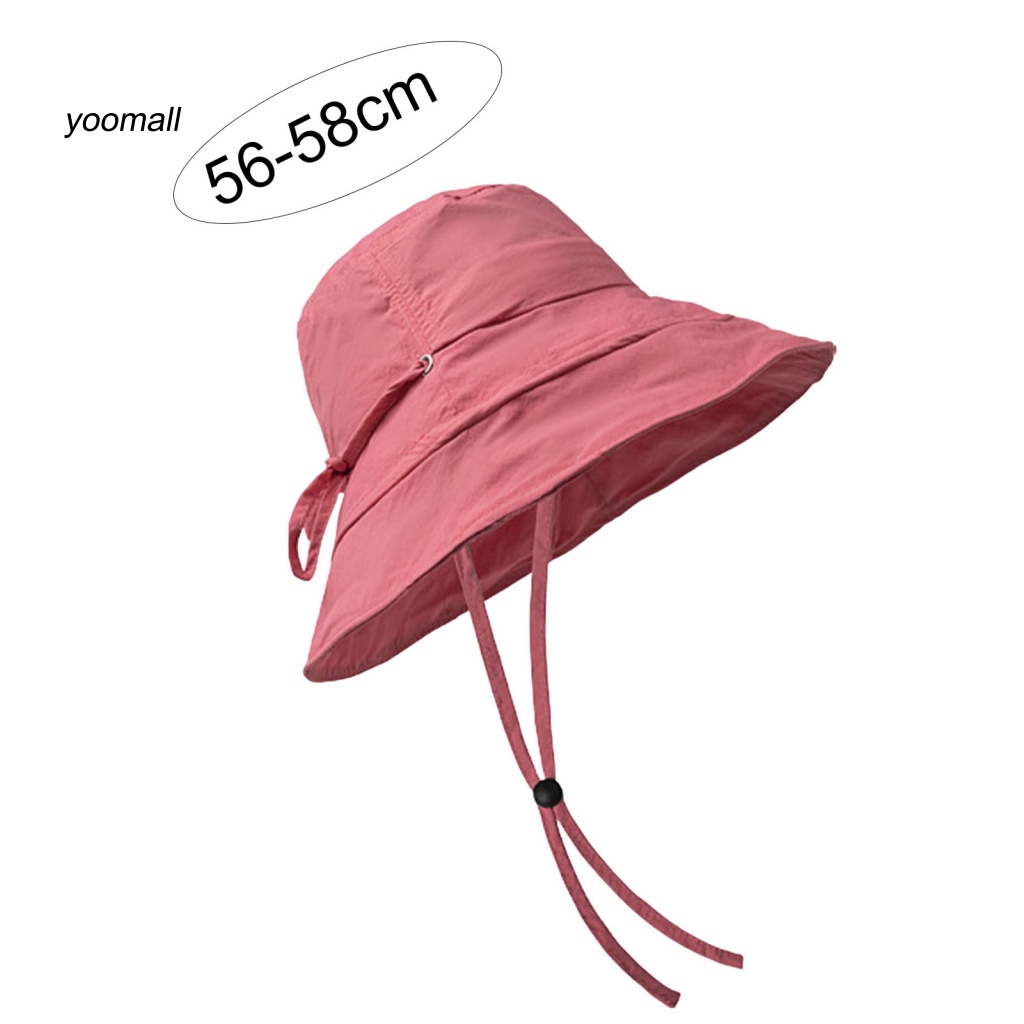 Nón Tai Bèo Mỏng Chống Nắng / Gió Xếp Ly Màu Trơn Thoáng Khí Có Dây Thừng Có Thể Giặt Rửa Cho Nữ