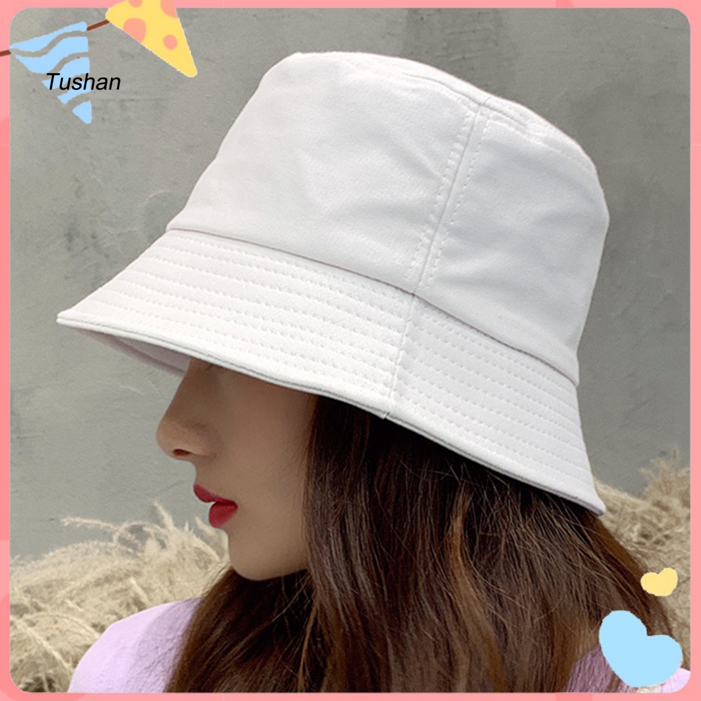 Mũ Bucket Vành Rộng Chống Tia UV Màu Trơn Thời Trang