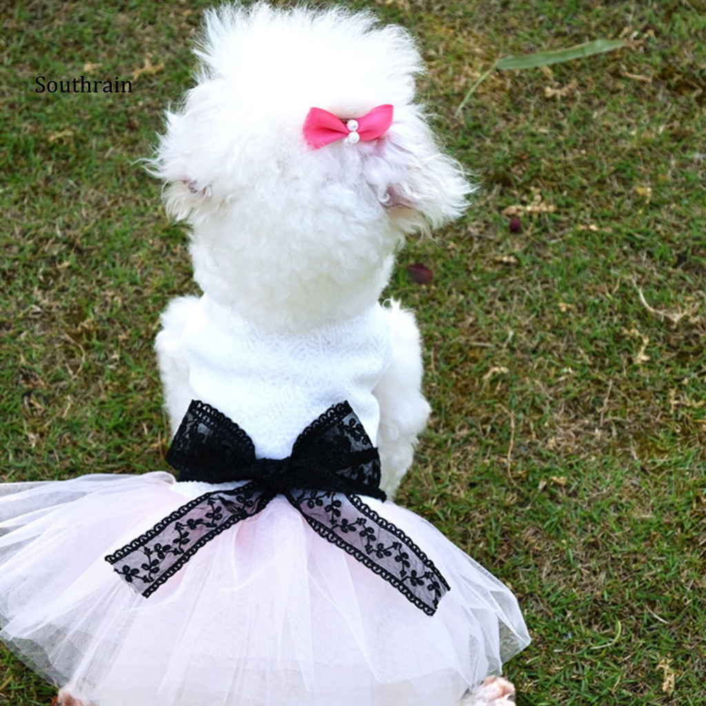 Đầm Sát Nách Viền Lưới Thoáng Khí Đính Nơ Xinh Xắn Cho Cún Cưng