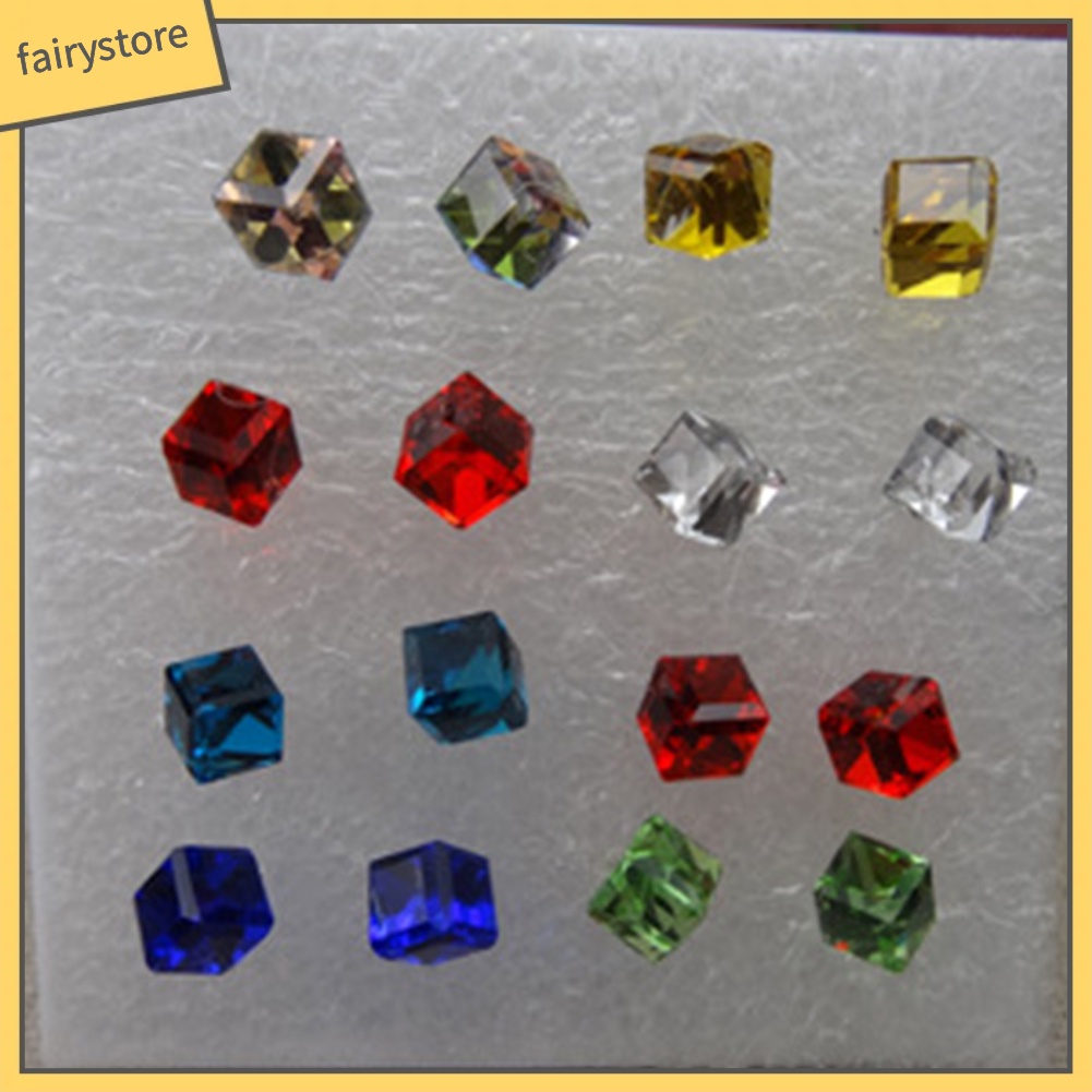 Set 8 Đôi Khuyên Tai Khối Lập Phương Thủy Tinh Lấp Lánh Chống Dị Ứng Thời Trang Cho Nữ