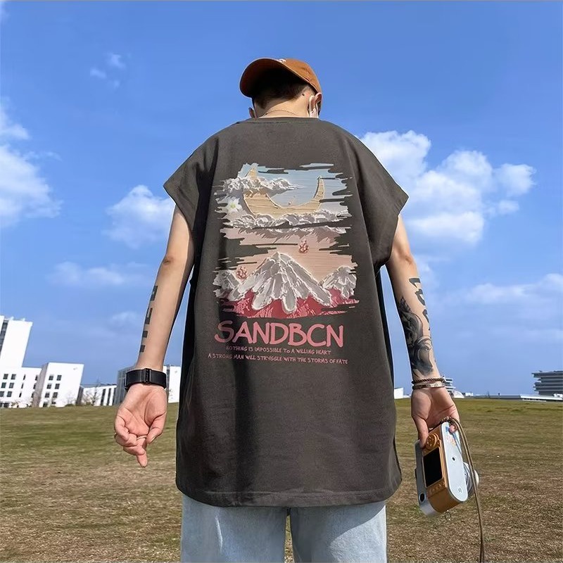 Áo Thun Ba Lỗ Cổ Tròn Plus Size In Hình Tranh Sơn Dầu retro Mỹ Mùa Hè Cho Nam Cỡ M-5XL