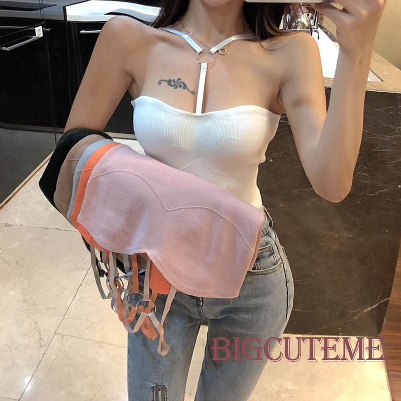 [] - Áo Dệt Kim Hai Dây Ôm Dáng Màu Trơn Thời Trang Đi Tiệc Mùa Hè Cho Nữ