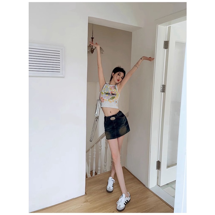 SUXI Áo Croptop Sát Nách Dáng Ôm In Họa Tiết Thời Trang Mùa Hè Quyến Rũ Cho Nữ